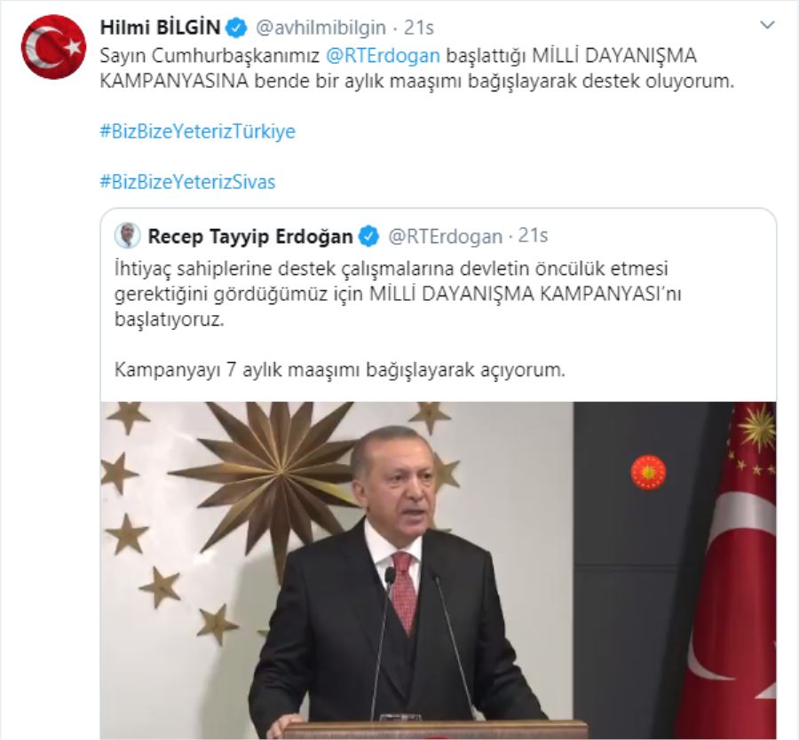 Başkan Bilgin’den kampanyaya destek