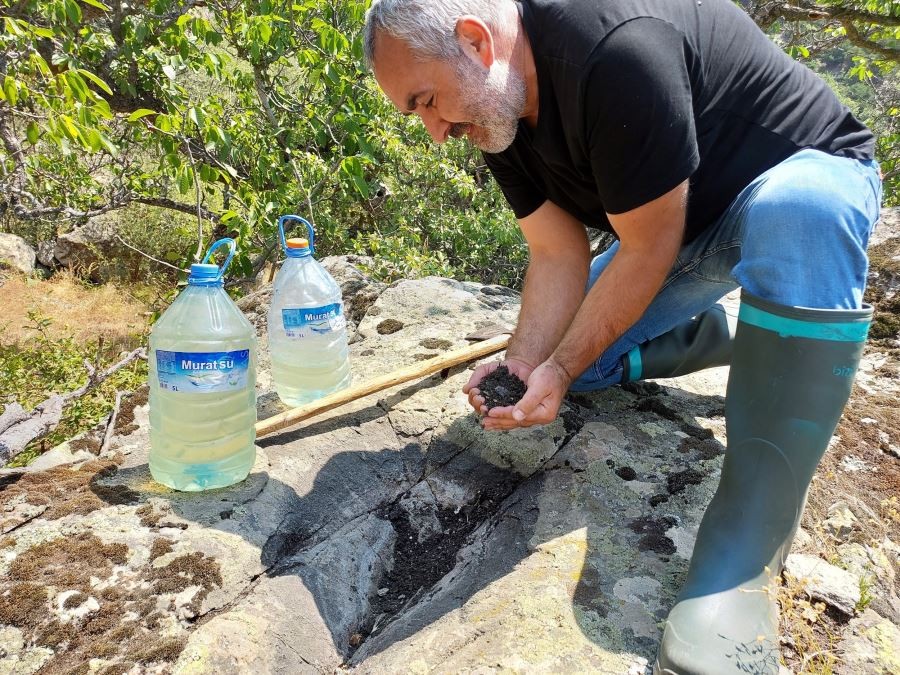 Yaban hayvanları susuz kalmasın diye dağ dağ gezip oyukları temizliyor