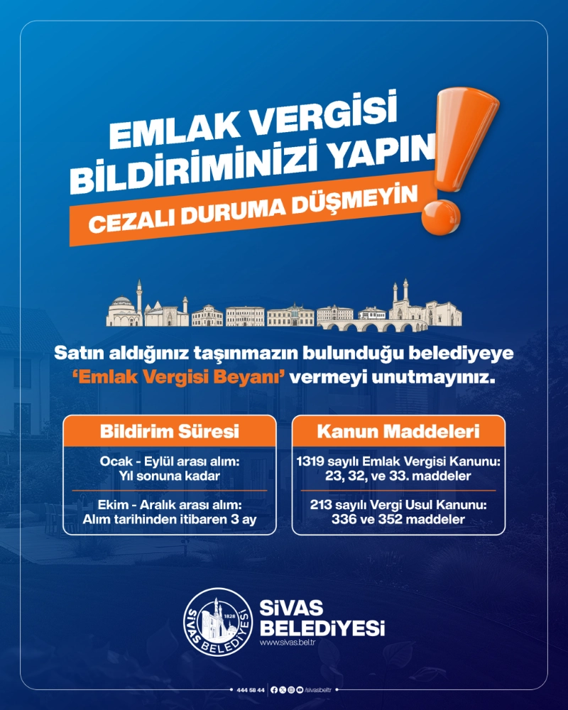 Sivas Belediyesi’nden Gayrimenkul Alanlara Uyarı: